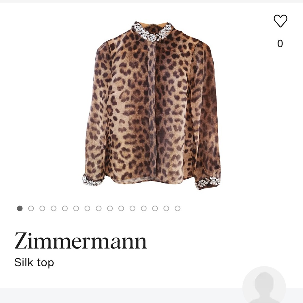 Zimmermann Size 2 crushed Embellished Body shirt Brown Leopard Silk Blouse